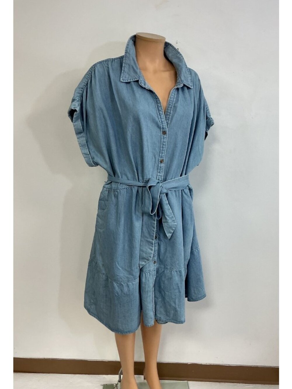 Blue Denim Western Dress Belted Womens 3XL